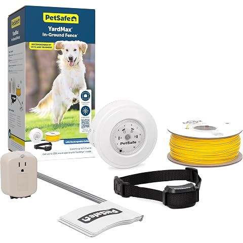 PetSafe YardMax In-Ground Fence Up to 1 3 Acre — complete kit with white transmitter receiver collar yellow boundary wire and training flags recommended by vets and trainers